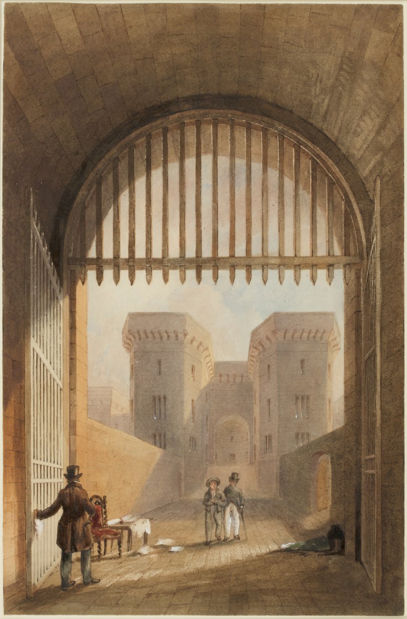 Gateway of the Gaol, Newcastle upon Tyne (bc, kağıt üzerinde mürekkep ve wc) by John Dobson