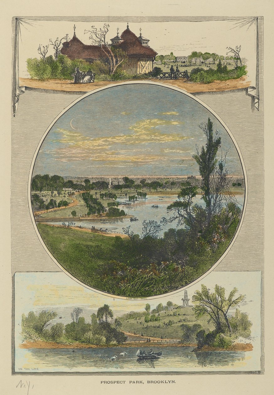 Prospect Park, Brooklyn (el renkli gravür) by John Douglas Woodward