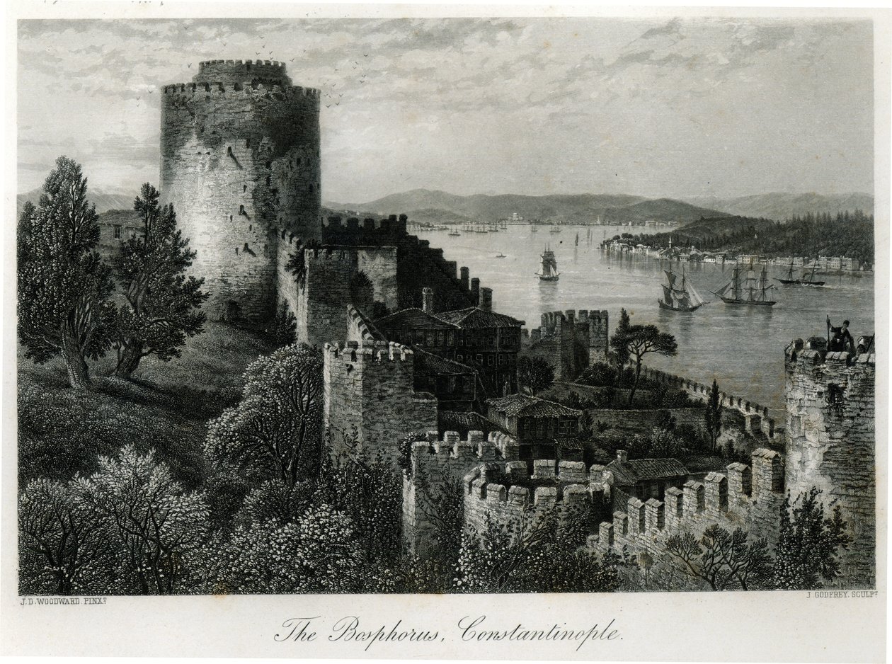 Boğaziçi, Konstantinopolis, J. Godfrey tarafından oyulmuş by John Douglas Woodward