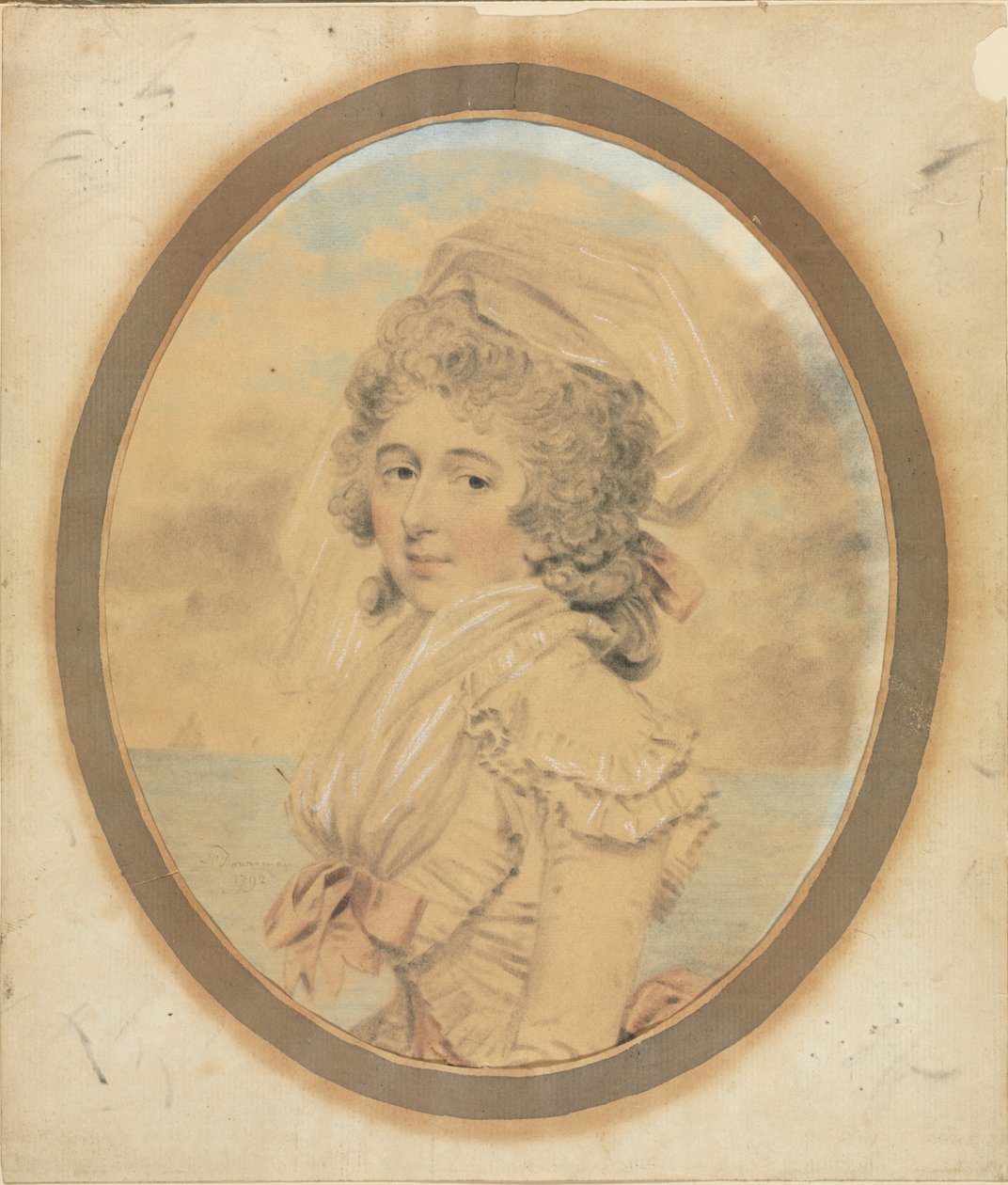 Korsesinde pembe fiyonklu genç bayan by John Downman