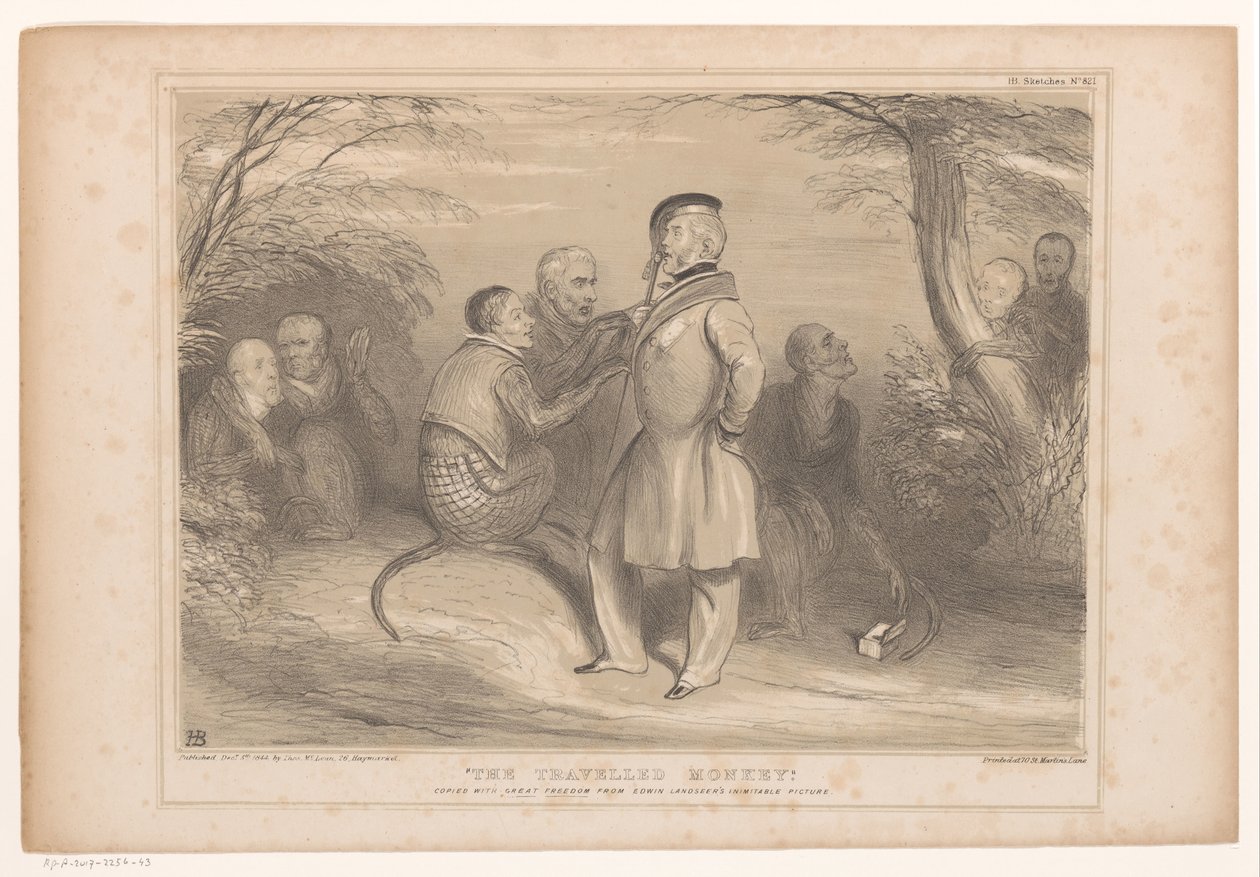 Lord Palmerston het land van de apen'de Seyahat eden maymun. Edwin Landseer'in eşsiz resminden (nesne üzerinde başlık) büyük bir özgürlükle kopyalanmıştır HB Sketches (nesne üzerinde seri başlığı) by John Doyle