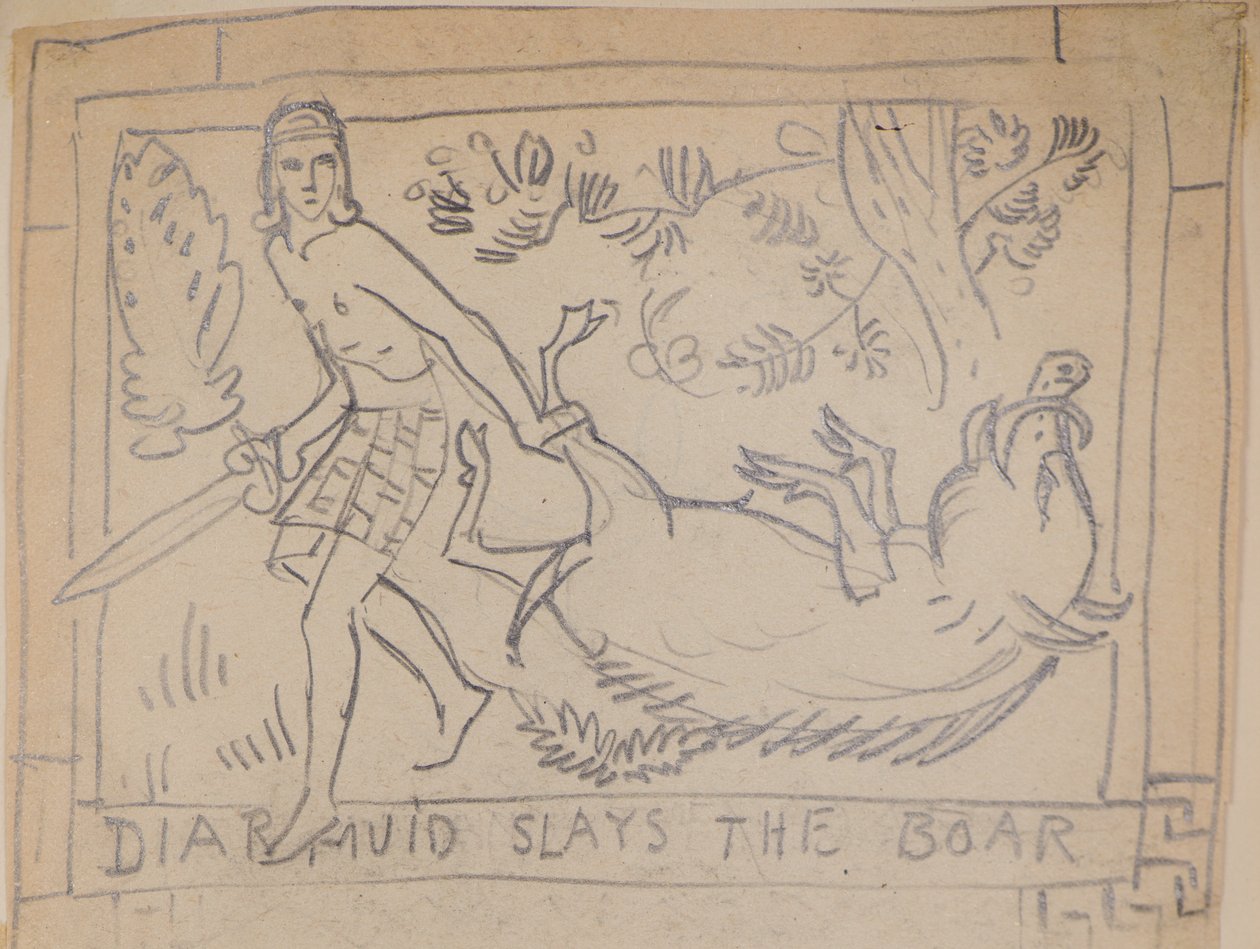 Diarmuid Domuzu Öldürüyor (kalem) by John Duncan