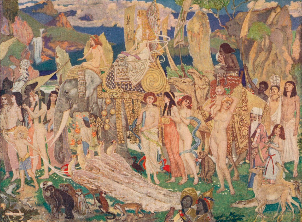 Fildişi, Maymunlar ve Tavus Kuşları Sheba Kraliçesi, c1909 by John Duncan