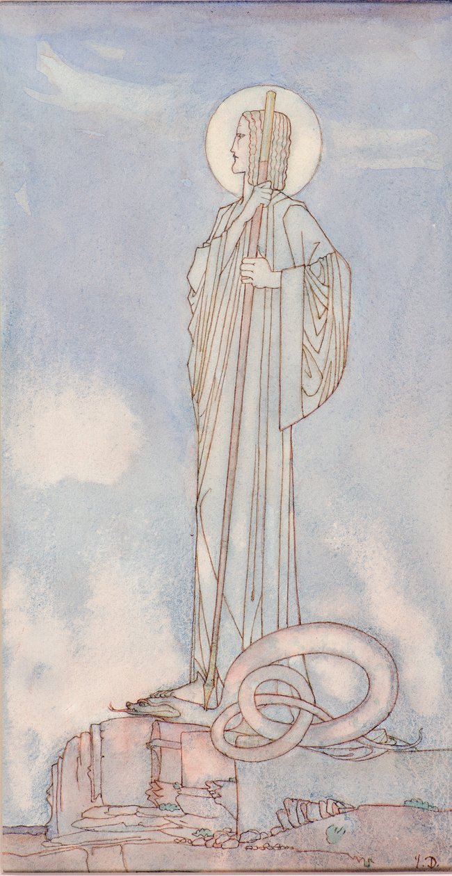 Aziz George ve Ejderha (kalem ve mürekkep) by John Duncan