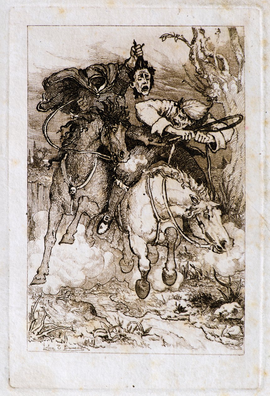 İki Dörtnala Atlı [biri kendi başını taşıyor] (gravür) by John Duncan