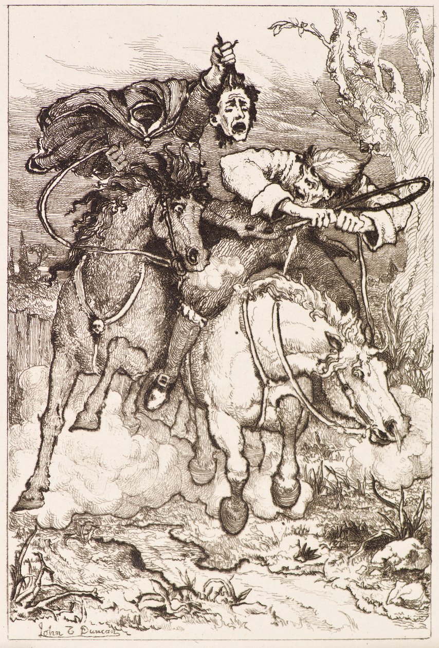 İki Dörtnala Atlı [biri kendi başını taşıyor] (gravür) by John Duncan