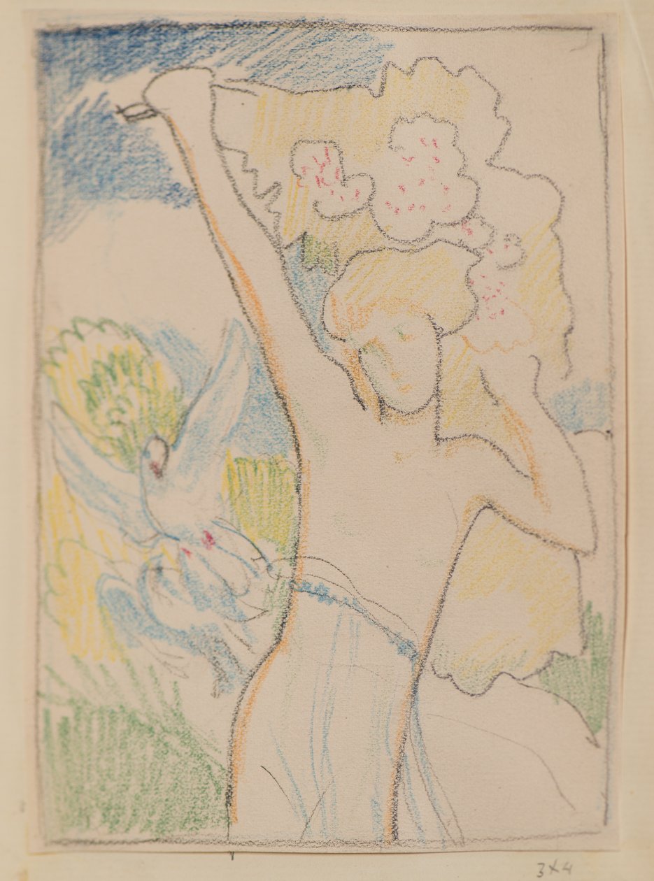 İsimsiz [Kadın figürü ve güvercinler] (kalem) by John Duncan