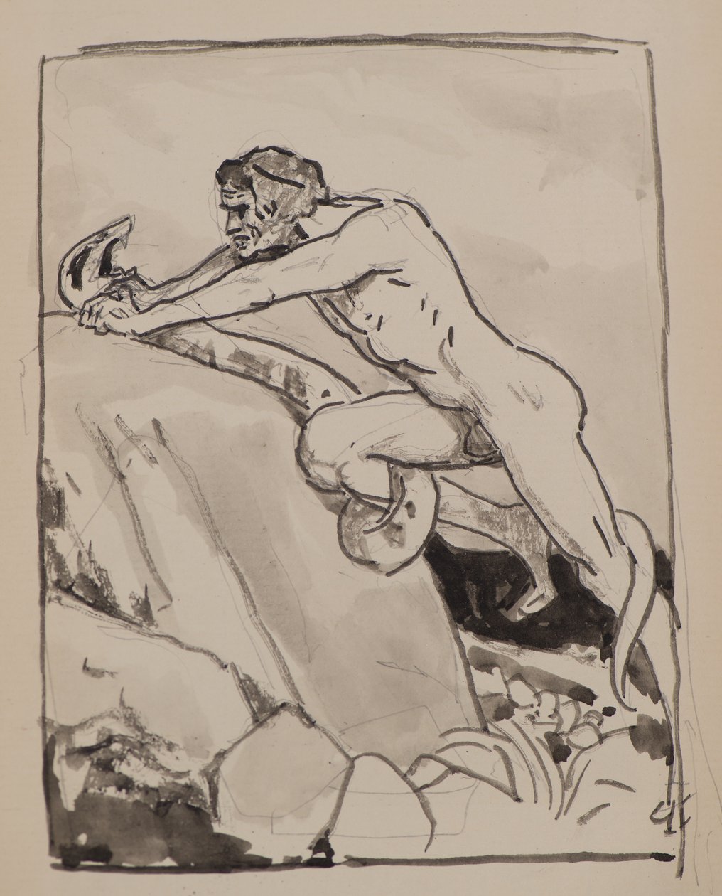 İsimsiz [Yılanla güreşen adam] (suluboya) by John Duncan
