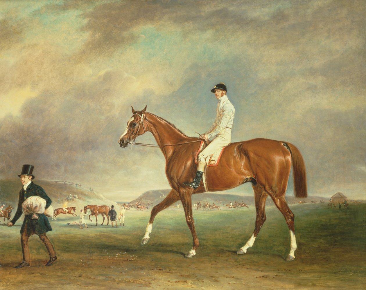 Newmarket Heath üzerinde jokey ile Cur kestane yarış atı by John E. Ferneley
