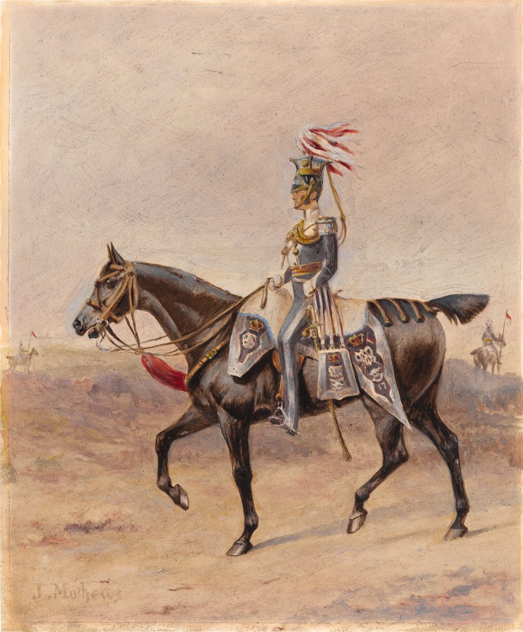 (Hafif) Ejderhaların (Lancers) 17. Alayının atlı bir subayı, c.1825 (kağıt üzerinde yağ ve guaj) by John Edward Chapman Mathews