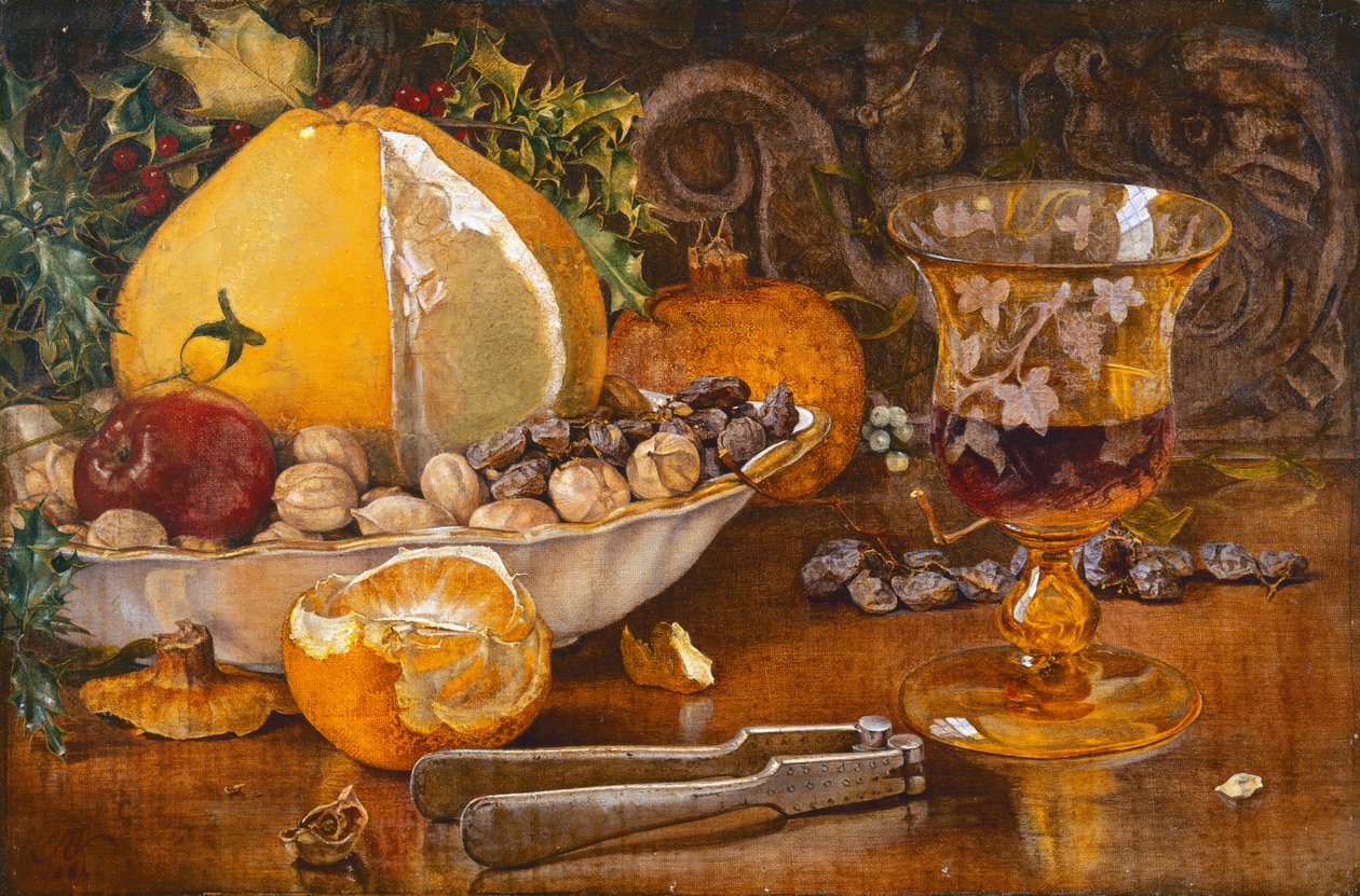 Natürmort Meyve, Kuruyemiş ve Şarap Kadehi, 1864 by John Edward Newton