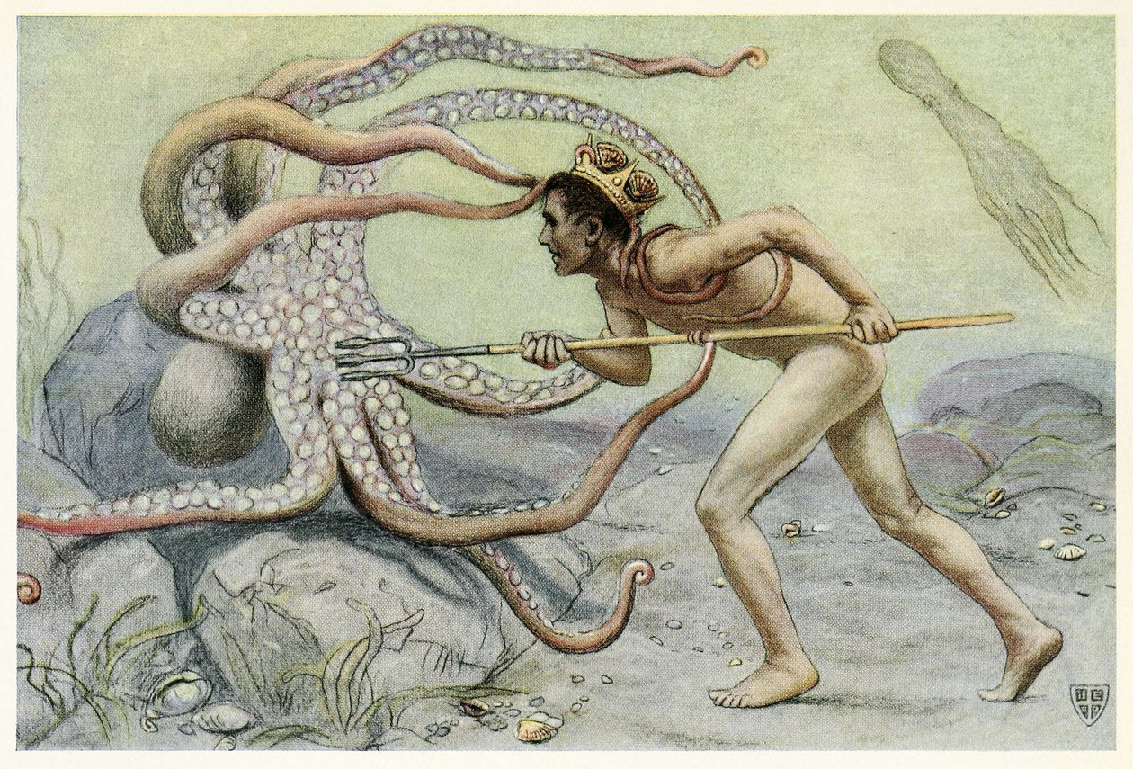 He was very brave and strong, ? and battled with the great octopus from The Great Sea Horse, pub. 1909  by John Elliot