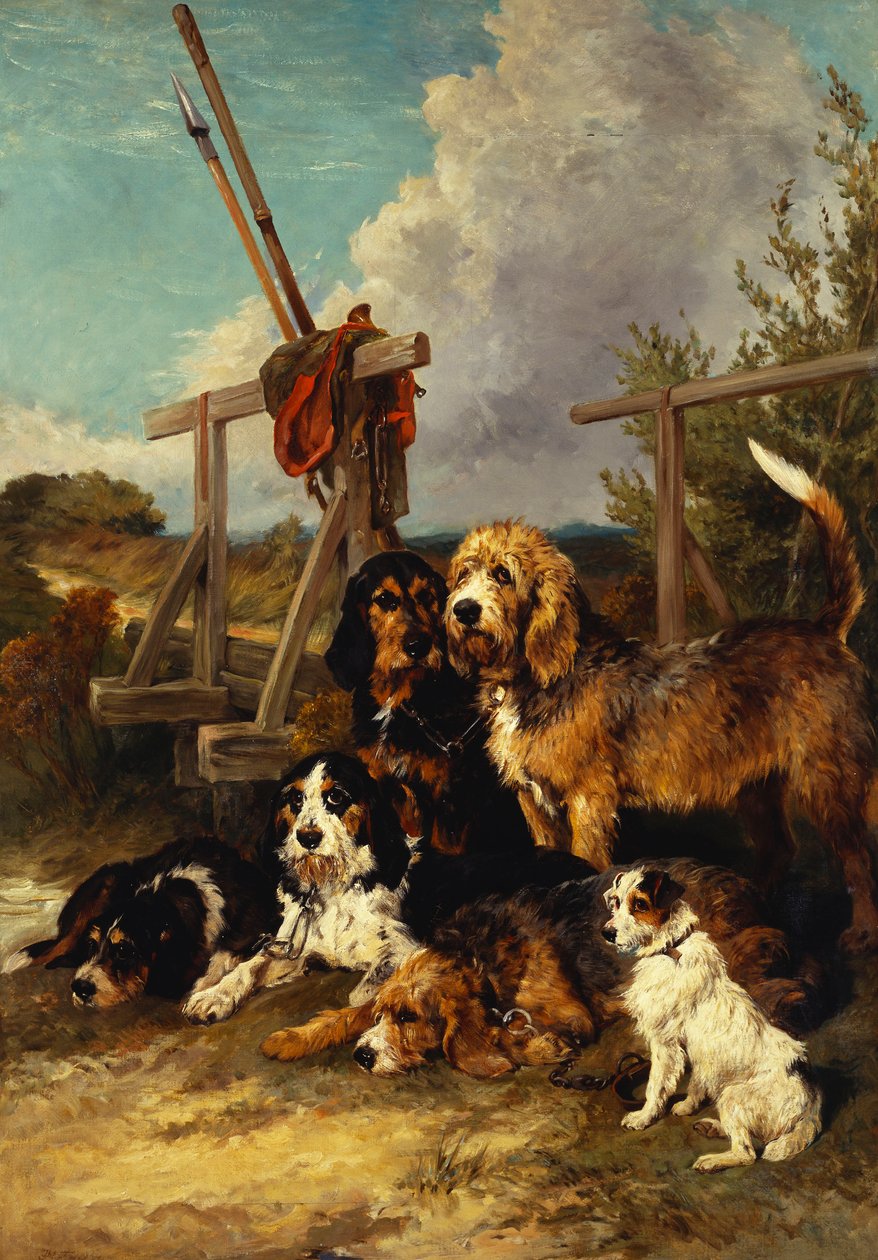 Köprünün Yanındaki Otter Hounds - Yorgunluk, 1881 by John Emms