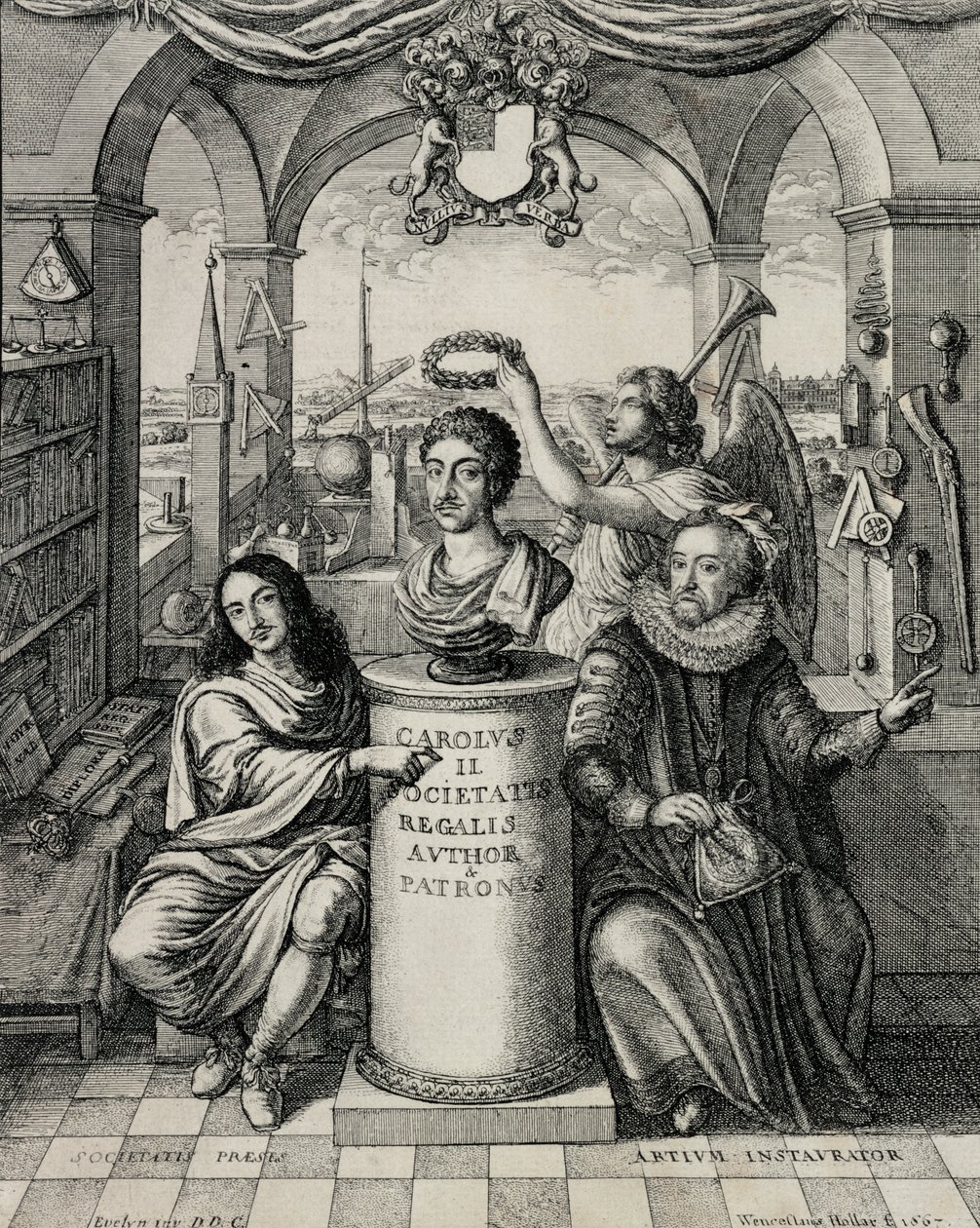 Charles II (1630-85), Wenceslaus Hollar (1607-77) 1667 tarafından oyulmuş Kraliyet Cemiyetinin Patronu olarak by John Evelyn