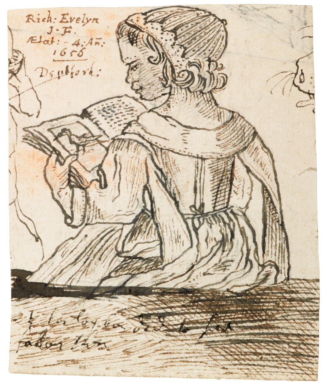 Richard Evelyn bir doğa tarihi kitabı okuyor, Deptford, 1656 by John Evelyn