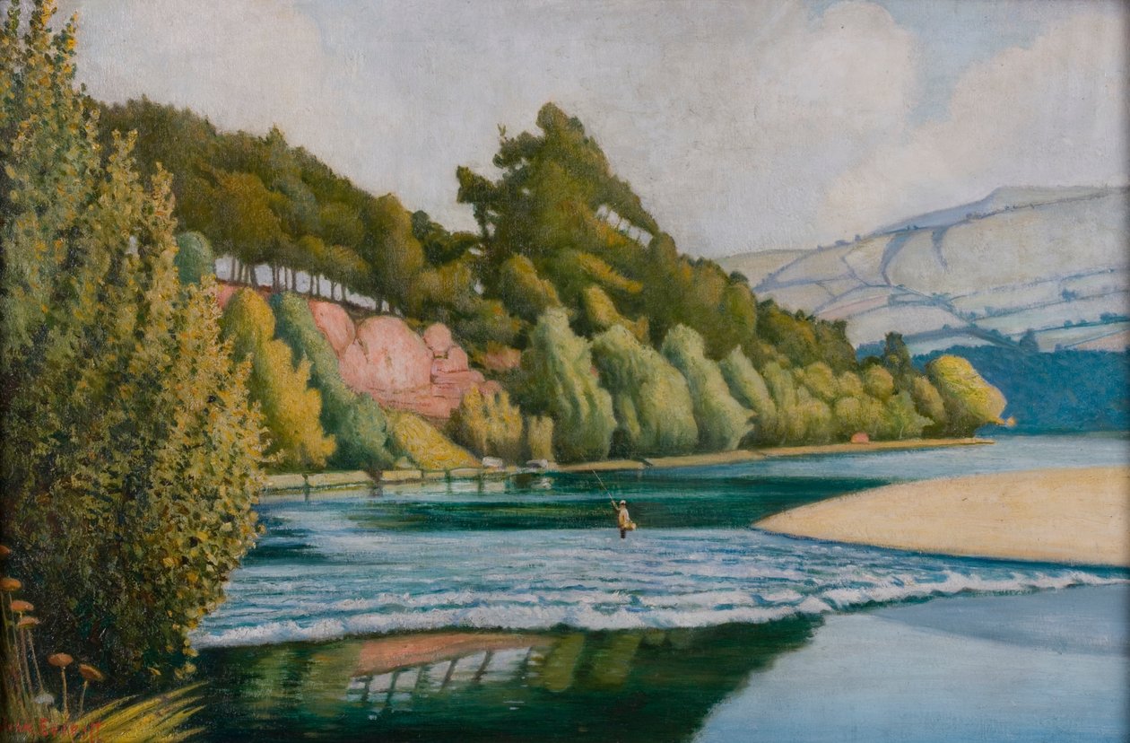 Balıkçı ile Nehir Manzarası (tuval üzerine yağlı boya) by John Everett