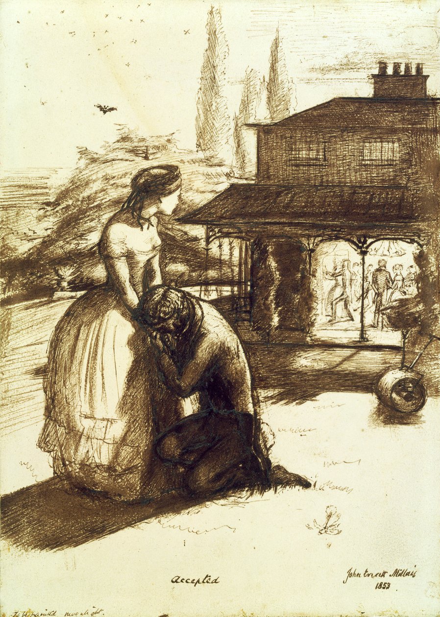 Kabul edildi, 1853 (kağıt üzerine kalem ve kahverengi mürekkep) by John Everett Millais
