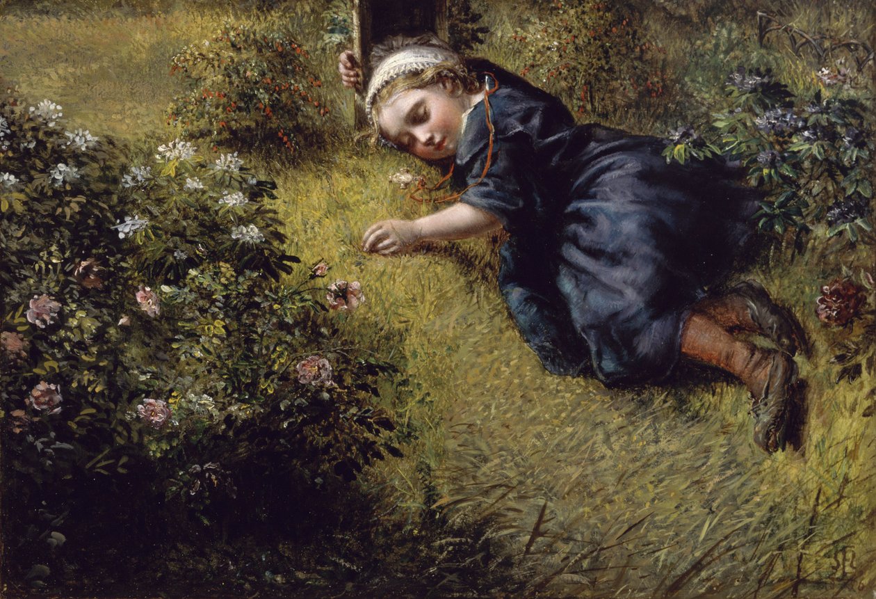 Bir bahçede uyuyun by John Everett Millais