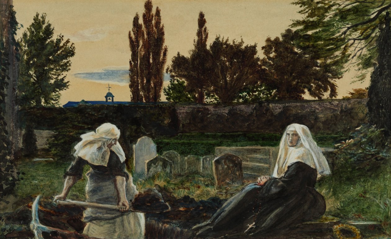 'The Vale of Rest' için çalışma (kağıt üzerine suluboya, guaj ve arap zamkı) by John Everett Millais