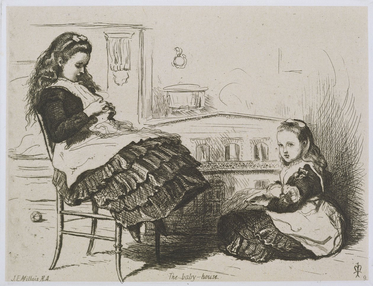 The Baby House, number 9 from a series of etchings for the Art Union of London by the Etching Club (etching on India proof paper laid on wove paper) by John Everett Millais