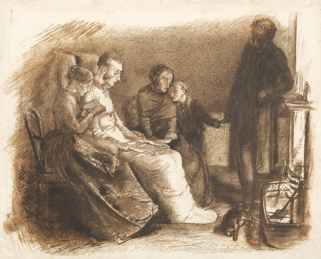 Ölen Adam, c.1853 (kalem ve fırça ve kağıt üzerinde kahverengi mürekkep) by John Everett Millais