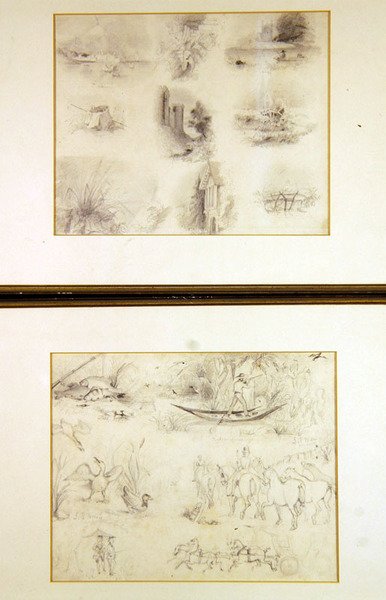 Kırsal sahnelerin çeşitli eskizleri (juvenilia), c.1842 (kağıt üzerine kurşun kalem) by John Everett Millais