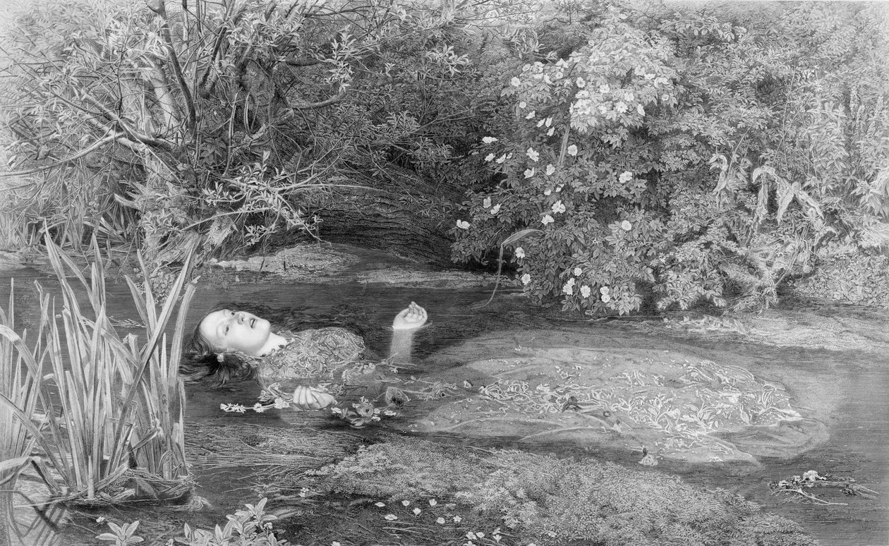 Ophelia, Alfred Smith (1810-fl.1870s) pub tarafından oyulmuş. Henry Graves & Co., 1864 tarafından by John Everett after Millais