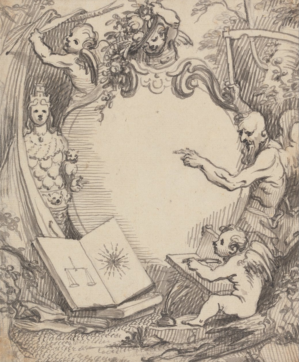 Bir Frontispiece için Tasarım - Doğayı İnceleyen Aşk Tanrısı by John Fayram