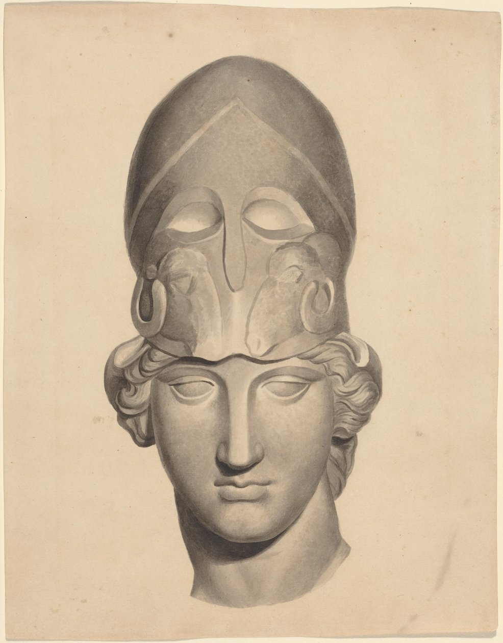 Miğferli Antik Baş (fırça ve gri mürekkep ile gri yıkama) by John Flaxman