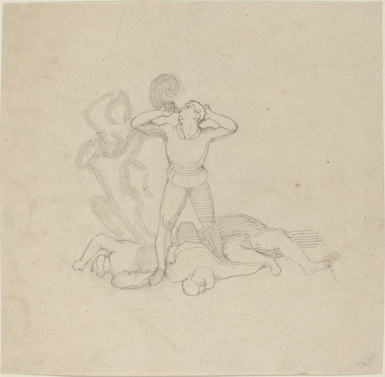 Cesetlerin Üzerinde Duran, Korna Üfleyen Figür by John Flaxman