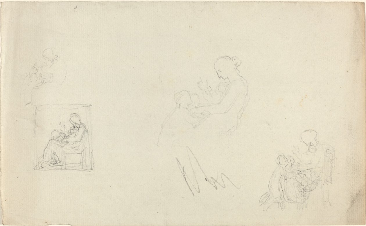 Ayaklarında Çocuklarla Oturan Bir Kadının Dört Çalışması (Leydi FitzHarris Anıtı için Eskizler?) by John Flaxman