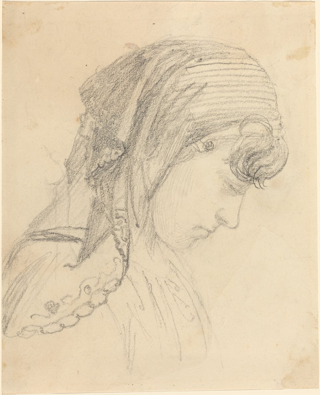 Eşarplı Bir Kadının Başı, Aşağıya Bakıyor by John Flaxman