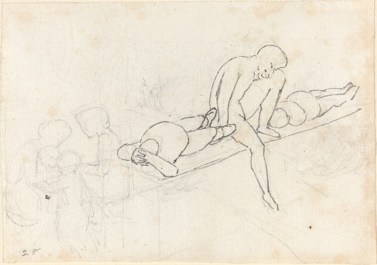 Oturan Adam, İki Yana Yatan Figür; Sol Alt Köşedeki Rakamların Toplanması by John Flaxman