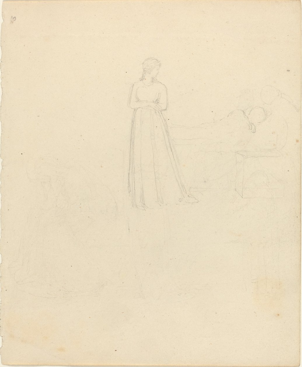 Ayakta Yatan ve Oturan Figürlere Bakarak Kadın Figürü by John Flaxman