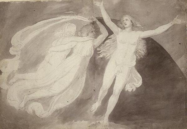 Bir Ruhun Yükselişi (kağıt üzerinde gri yıkamalı kurşun kalem, tükenmez kalem ve mürekkep) by John Flaxman