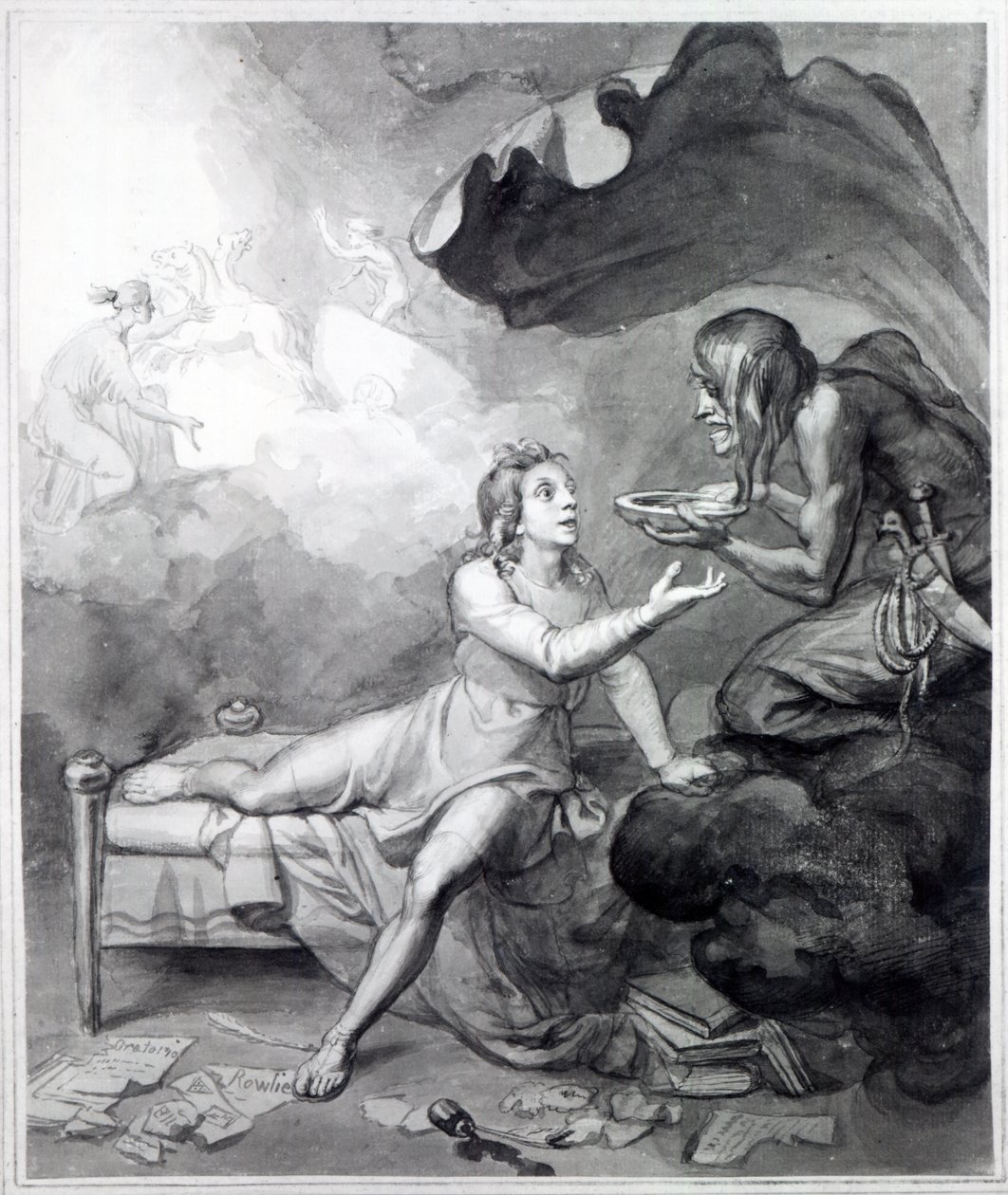 Thomas Chatterton, Umutsuzluktan bir kase zehir alır (kalem, mürekkep ve kağıt üzerinde yıkama) by John Flaxman