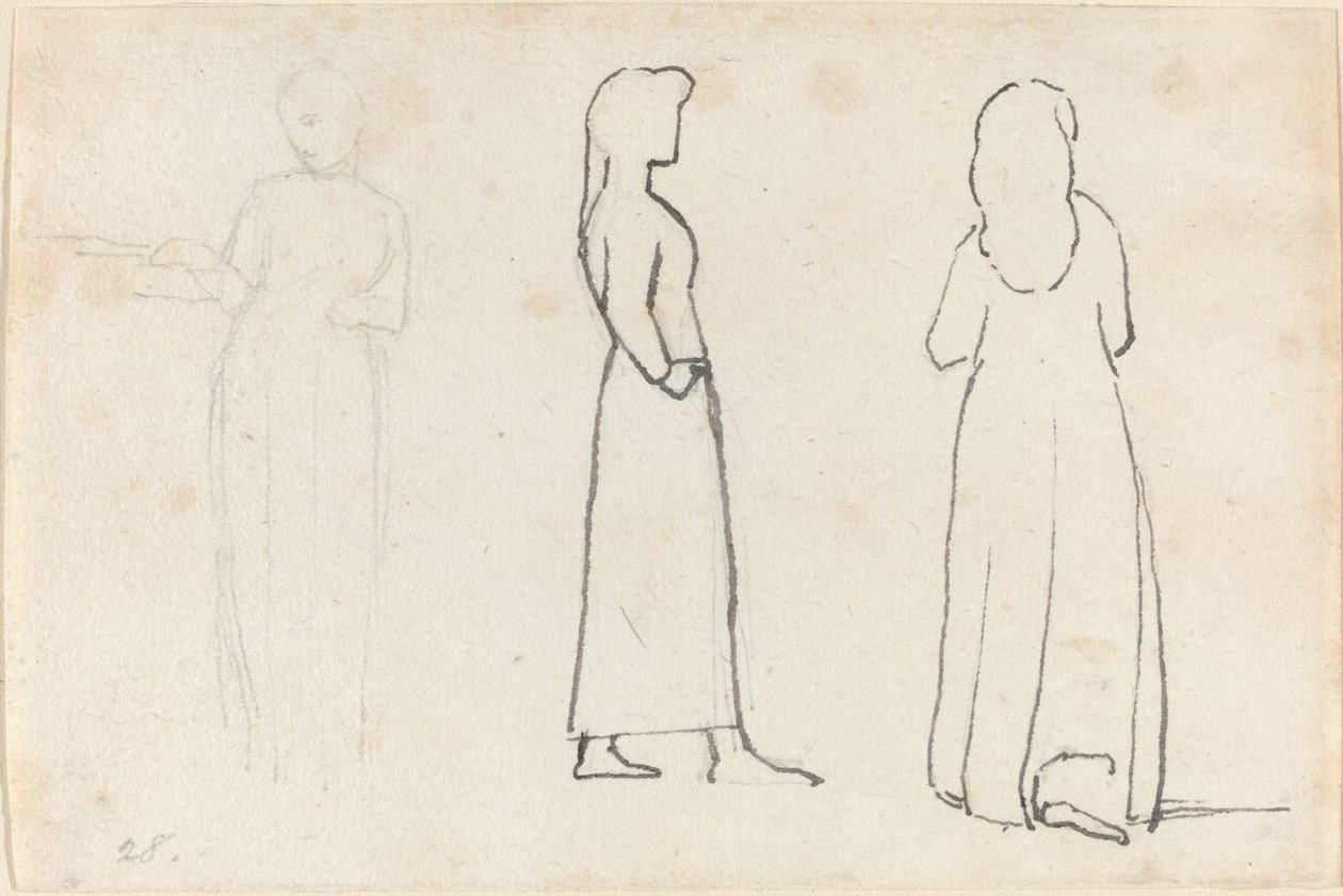 Ayakta Duran Bir Kadının Üç Çizimi by John Flaxman