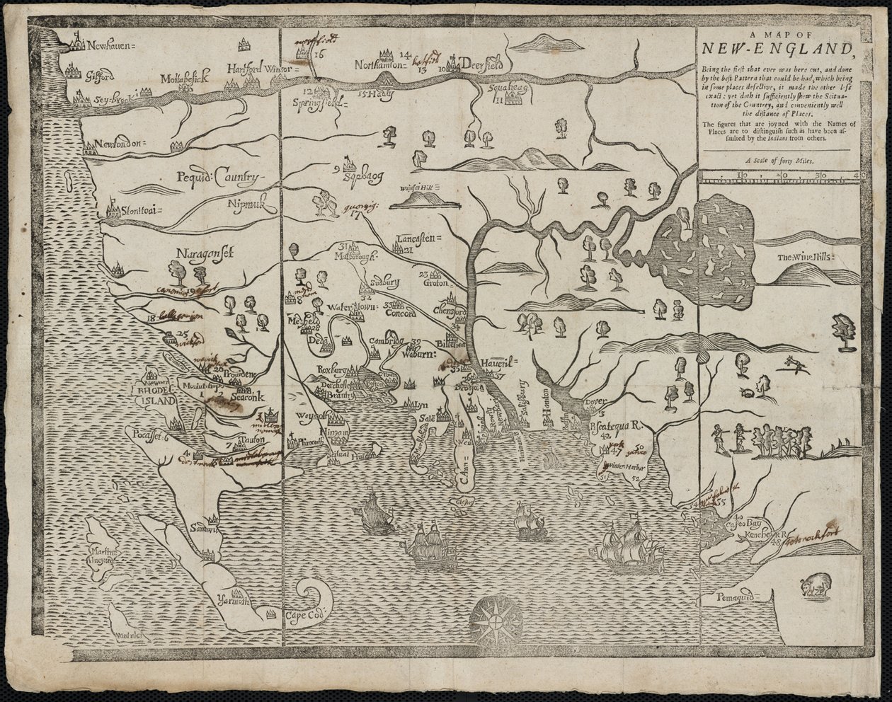 New England haritası Kimden: William Hubbards The Present State of New-England, 1677 by John Foster