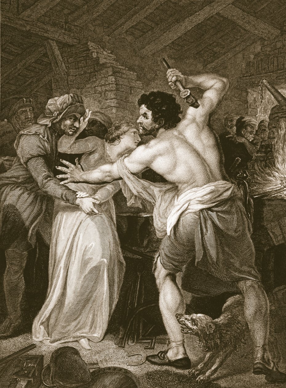 The Collector of the Poll-Vergi cinayeti Wat Tyler tarafından işlendi, J. Hall tarafından gravürlendi, David Hume'un 'The History of England' adlı eserinden bir örnek, pub. R. Bowyer, Londra by John Francis (after) Rigaud