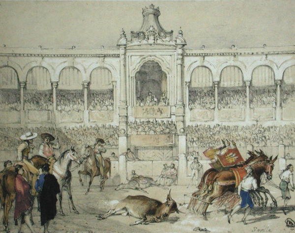 Sevilla Boğa Güreşi: Charles Joseph Hullmandel (1789-1850) tarafından oyulmuş 