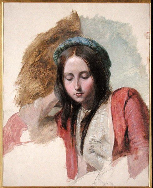 Bir Kadının Çalışması (kağıt üzerine yağ ve kalem) by John Frederick (attr.to) Lewis