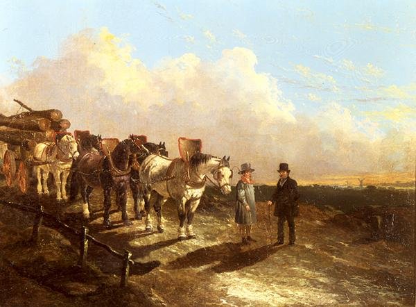 Bir Kereste Arabası Alacakaranlıkta Yolda Durdu by John Frederick Herring Jnr