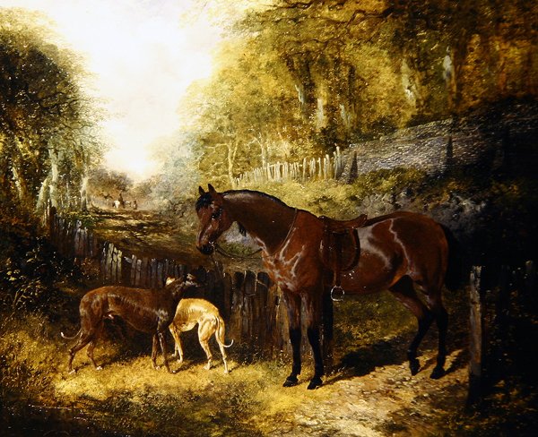 Peyzajda Midilli ve Tazılar (tuval üzerine yağlı boya) by John Frederick Herring Jnr