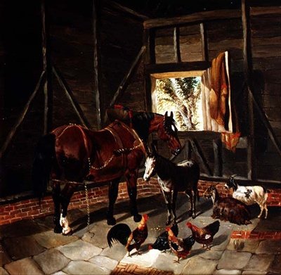 Araba Atı ve Eşek ile Kararlı İç Mekan by John Frederick Herring Jnr