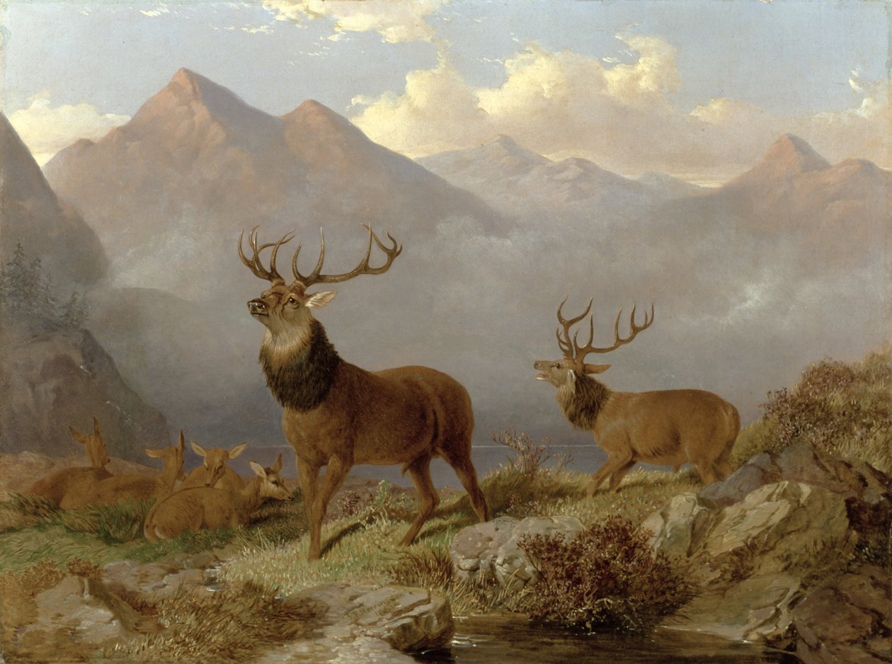 Bir Yayla Manzarasında Geyikler Ve Arka Planlar, 1864 by John Frederick Herring Junior