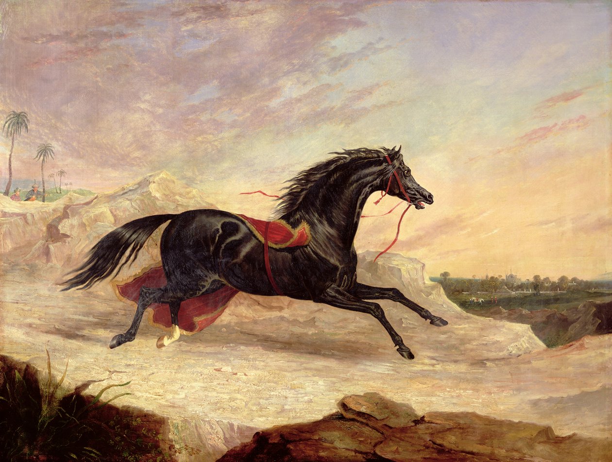 Doğu manzarasında gevşek bir Arap atını kovalayan Araplar by John Frederick Herring Senior