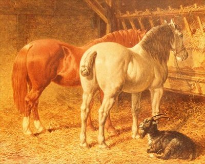 Bir ahırda atlar ve bir keçi by John Frederick Herring Senior