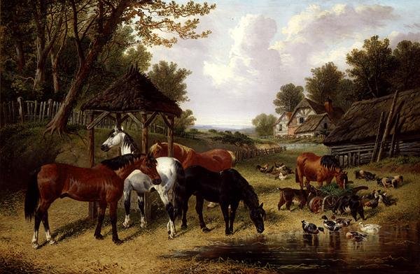 Çiftlik havuzunun yanındaki atlar (tuval üzerine yağlı boya) by John Frederick Herring Senior
