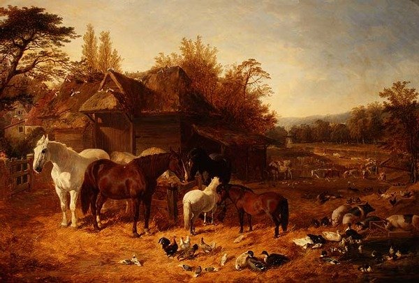 Atlar, Midilliler, Berkshire Eyer Sırtları, Alderney Shorthorn Sığırları ve Kümes Hayvanları ile Çiftlik Bahçesi by John Frederick Herring Senior