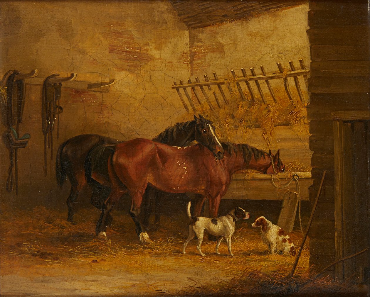 Kararlı Bir İç Mekanda Atlar ve Köpekler (tuval üzerine yağlı boya) by John Frederick Jr. (attr.to) Herring